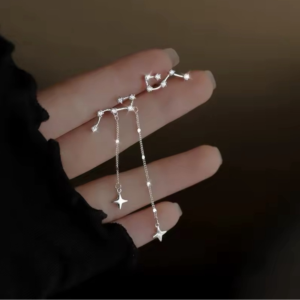 925 Sterling Silver Big & Little Dipper Constellation Star Stud Dangle Earrings - Picture 3 of 10
